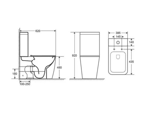 Унитаз компакт CeramaLux 9126-18 Черный глянцевый с бачком и сиденьем Микролифт