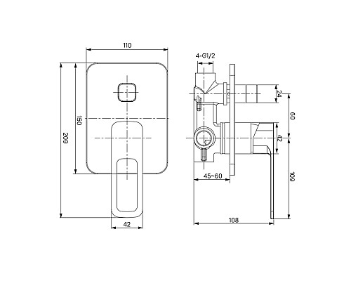 Встраиваемый смеситель с двумя выходами черный IDDIS Slide SLIBL00i67