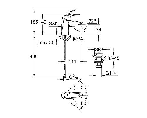 Смеситель для раковины Grohe Eurosmart 23968003 Хром