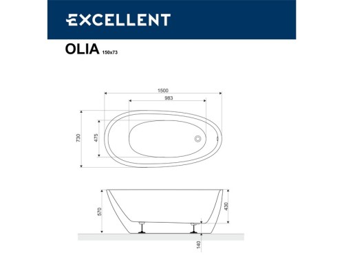 Ванна Excellent Olia 2.0 150x73