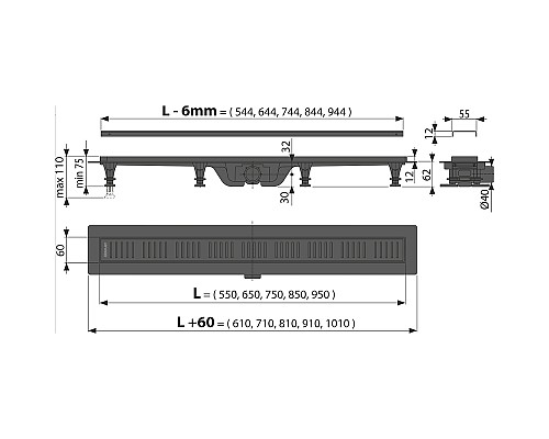 Душевой лоток Alcaplast APZ10BLACK-950M с Черной матовой решеткой