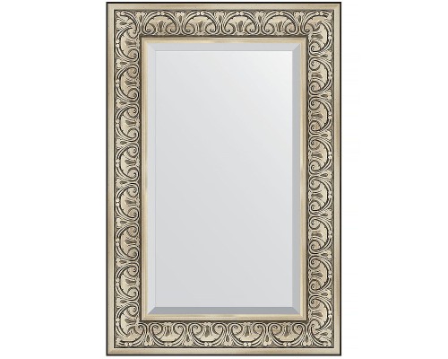 Зеркало Evoform Exclusive 90х60 BY 3424 с фацетом в багетной раме - Барокко серебро 106 мм
