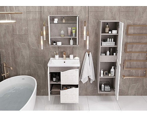 Зеркальный шкаф Onika Брендон 60.00 206084 Камень светлый Бетон крем