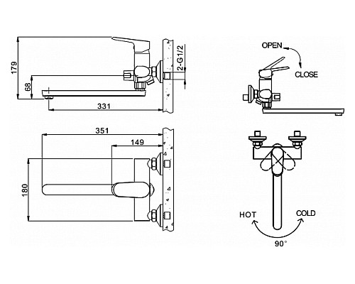 Смеситель для ванны Bravat Pure F6105161C-01A универсальный Хром