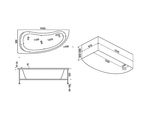 Акриловая ванна Bas Алегра 150x90 L В 00001