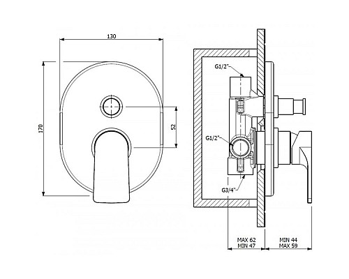 Смеситель для душа Cezares LAGOS-VDIM-01 Хром