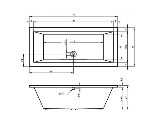 Прямоугольная ванна Riho Lusso 170x75 BA1800500000000