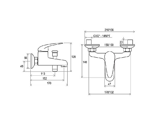 Смеситель для ванны без лейки Ravak Suzan X070004