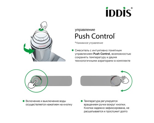 Смеситель для умывальника IDDIS Slide с кнопочным управлением
