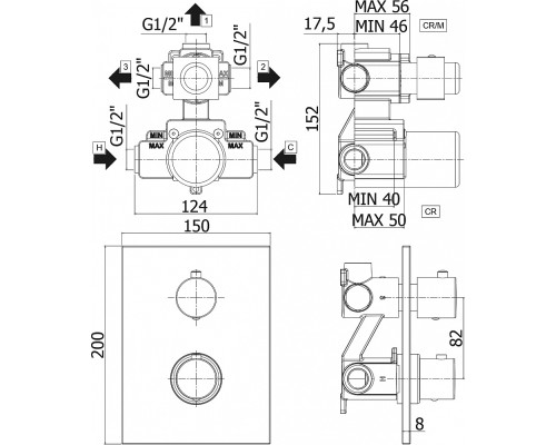 Термостат Paffoni Light LIQ519NO/M с внутренней частью, для ванны с душем