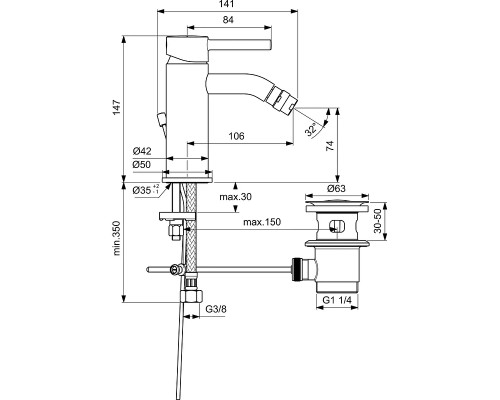 Смеситель для биде Ideal Standard Ceraline BC197AA Хром