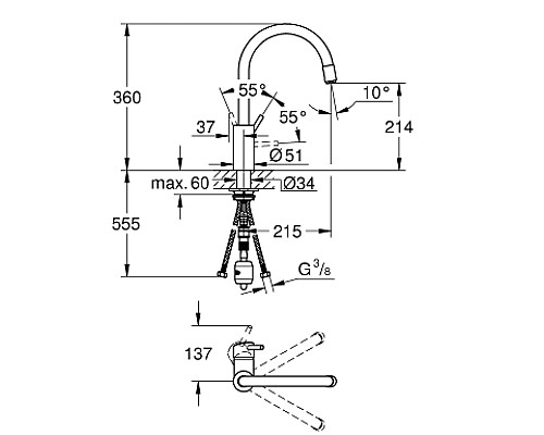 Смеситель Grohe однорычажный для мойки 32663003