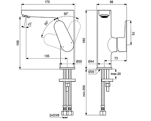 Смеситель для раковины Ideal Standard Cerafine Model O BC555XG Черный шелк