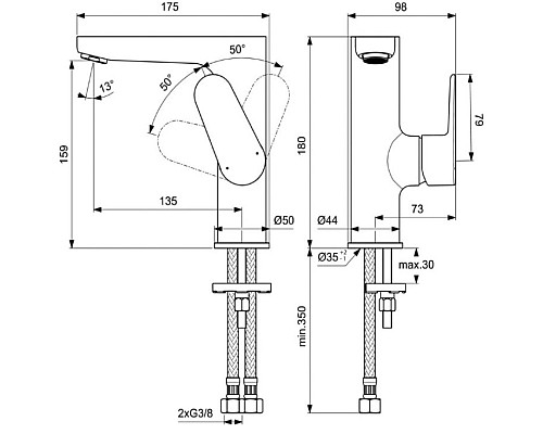 Смеситель для раковины Ideal Standard Cerafine Model O BC555XG Черный шелк