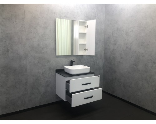 Зеркало со шкафом Comforty Амстердам 75 Белый глянец