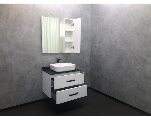 Зеркало со шкафом Comforty Амстердам 75 Белый глянец