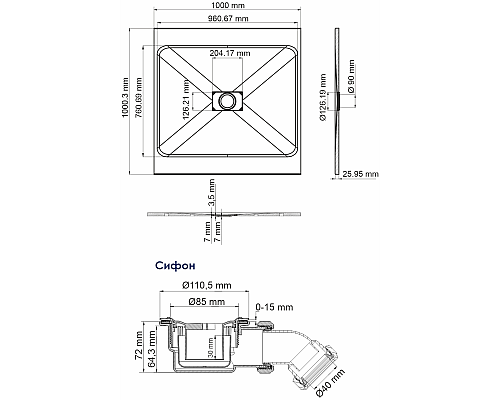 Душевой поддон из стеклопластика WasserKRAFT Elbe 100x100 74T19 Черный матовый