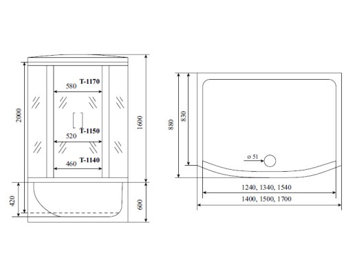 Душевой бокс Timo Standart 150x88 без гидромассажа