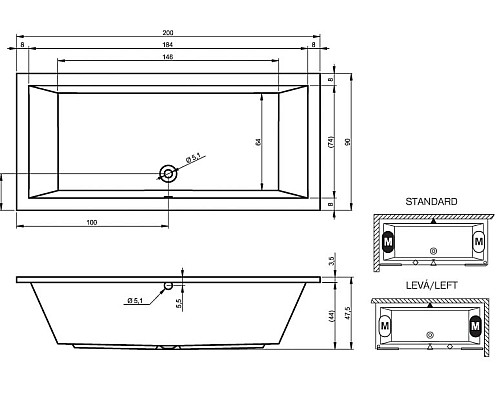 Прямоугольная ванна Riho Lusso 200x90 BA6000500000000 Прямоугольная ванна Riho Lusso 200x90 BA6000500000000