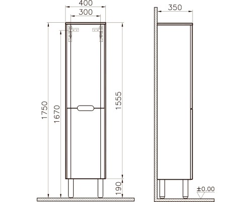Шкаф пенал Vitra Sento 40 L 60854 подвесной Белый