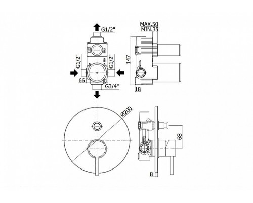 Смеситель Paffoni Light LIG015CR для душа с внутренней частью