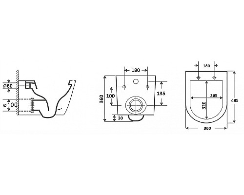 Унитаз CeramaLux B2330-1MB подвесной Черный матовый с сиденьем Микролифт