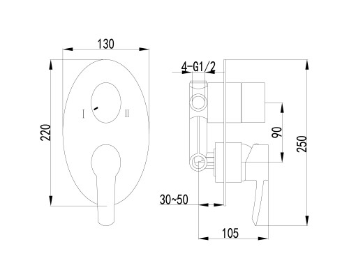 Смеситель Lemark Atlantiss LM3227C для ванны и душа, встраиваемый