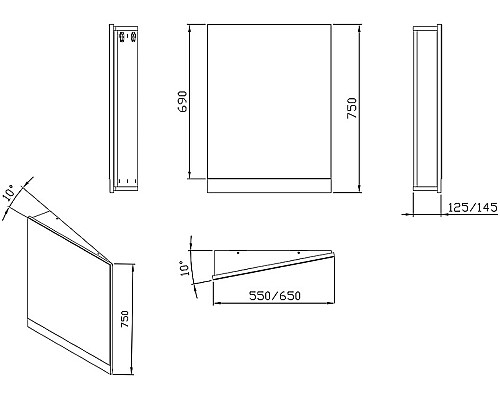 Зеркало Ravak 10° 55 L X000001071 угловое Серый глянец