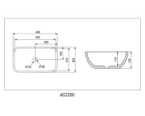 Раковина накладная ABBER Rechteck AC2200MG серая матовая