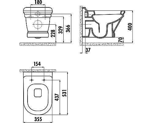 Унитаз биде Creavit Antik AN320-00CB00E-0000 подвесной Белый без сиденья