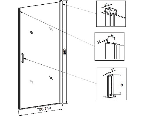 Душевая дверь Veconi Vianno VN-43B 70 VN43B-70-01-C5 Черный матовый