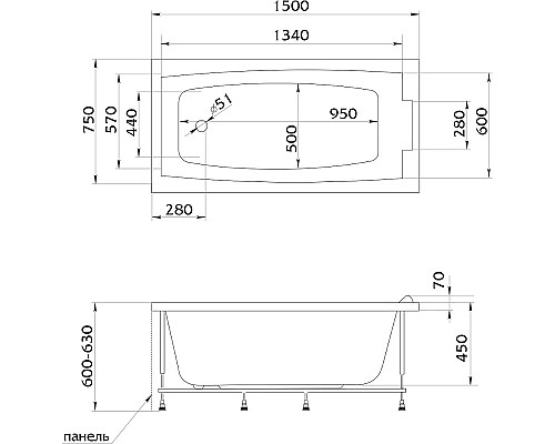 Акриловая ванна Marka One Aelita 150х75 01ае1575
