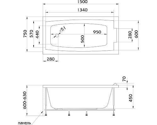 Акриловая ванна Marka One Aelita 150х75 01ае1575