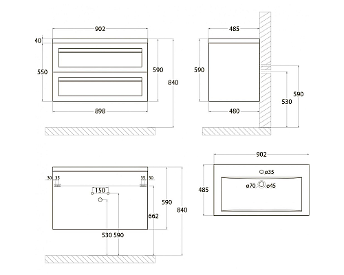 Тумба под раковину Art&Max AM-Platino-900-2C-SO-TM подвесная Бирюзовая матовая