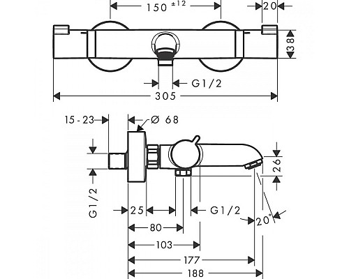 Термостат для ванны Hansgrohe AXOR золото 13114990