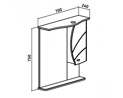 Зеркальный шкаф Runo Глория 70 00000000929 правый