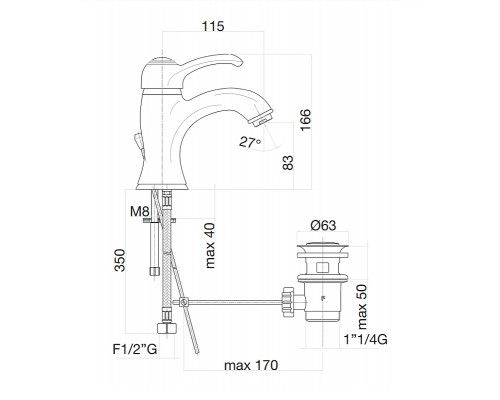 Смеситель для раковины Fiore Jafar 47OO5221 Золото