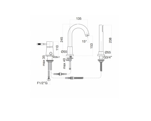 Смеситель на борт ванны Fiore Xenon Хром