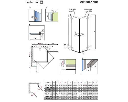 Душевая дверь Radaway Euphoria KDD 80 383061-01R профиль Хром стекло прозрачное