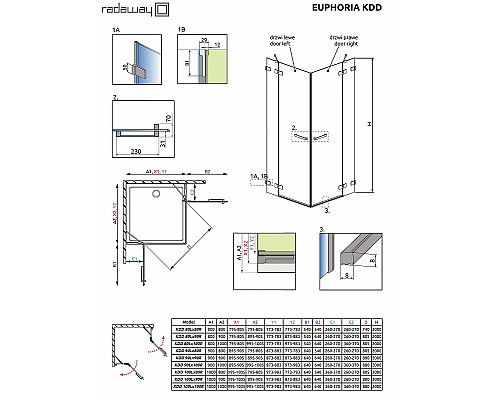 Душевая дверь Radaway Euphoria KDD 80 383061-01R профиль Хром стекло прозрачное