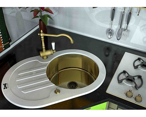 Кухонная мойка ZorG Glass GL-7851-OV-WHITE-BRONZE Белый / Бронза