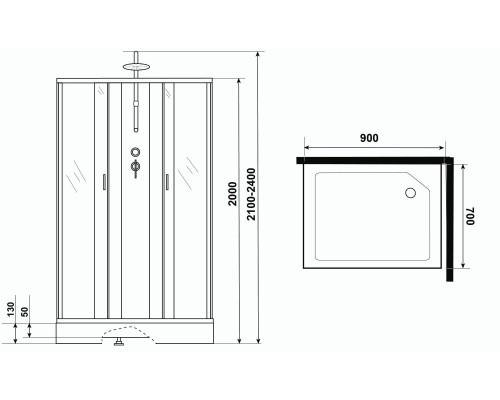 Душевая кабина Niagara Classic 90х70 NG-43975-14QBKTG с гидромассажем