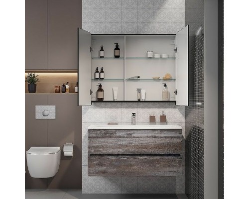 Зеркальный шкаф Art&Max Techno AM-Tec-1000-800-2D-F-Nero с подсветкой с бесконтактным выключателем Черный