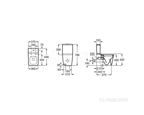 Чаша Roca Inspira Square напольная 645 rimless 342536000