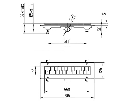 Душевой лоток Paini Medium 550 CH550MC с решеткой Черный матовый