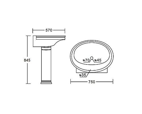 Раковина CeramaLux Lux Classic 75 4286 Белая