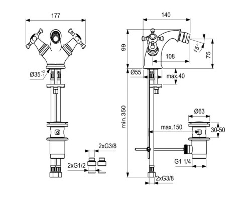 Смеситель для биде Ideal Standard Reflection B9655LS Хром Золото