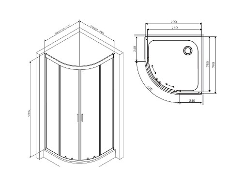 Душевой уголок AM.PM Gem 80х80 W90G-401-080BT профиль Черный матовый стекло прозрачное