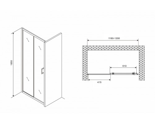 Душевая дверь Abber Schwarzer Diamant 120 AG30120B5 профиль Черный стекло прозрачное