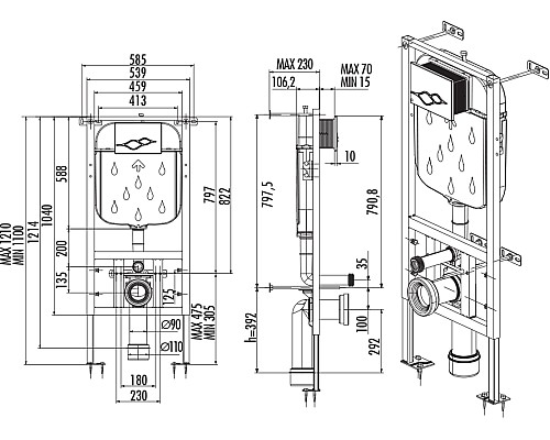 Инсталляция Creavit GR5003.01 для унитаза без клавиши смыва